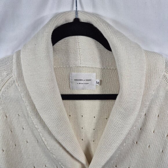 Micah Cohen Sweater Mens M Ivory Wool Knit Cardigan Long Sleeve V Neck Pockets - Picture 4 of 8
